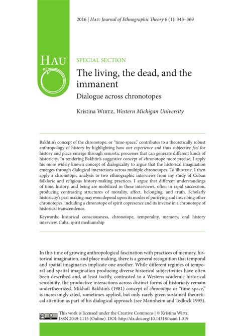 The living, the dead, and the immanent : Dialogue across chronotopes.